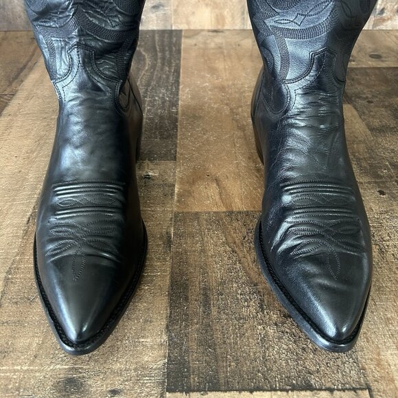 Justin W2386 Classic Black Pointed Toe Western Cowboy Boots Mens 10 D - Picture 10 of 12
